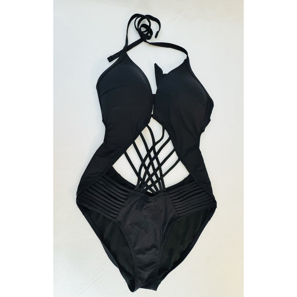 Kenneth Cole Women Black Strappy Cutout Monokini One Piece Swimsuit Small (4-6) - Picture 6 of 16